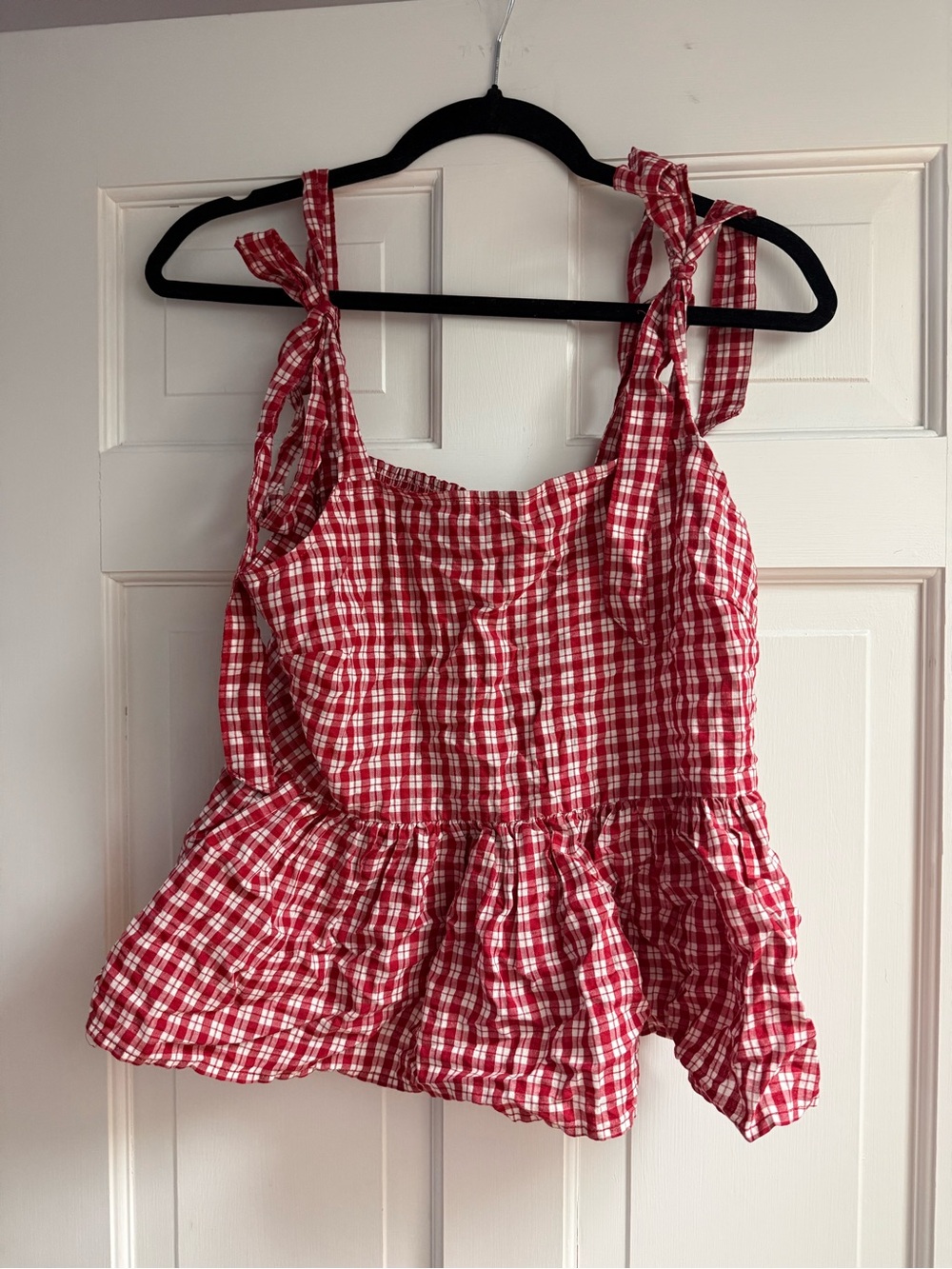 Madewell Red Gingham Tie-Shoulder Peplum Camisole